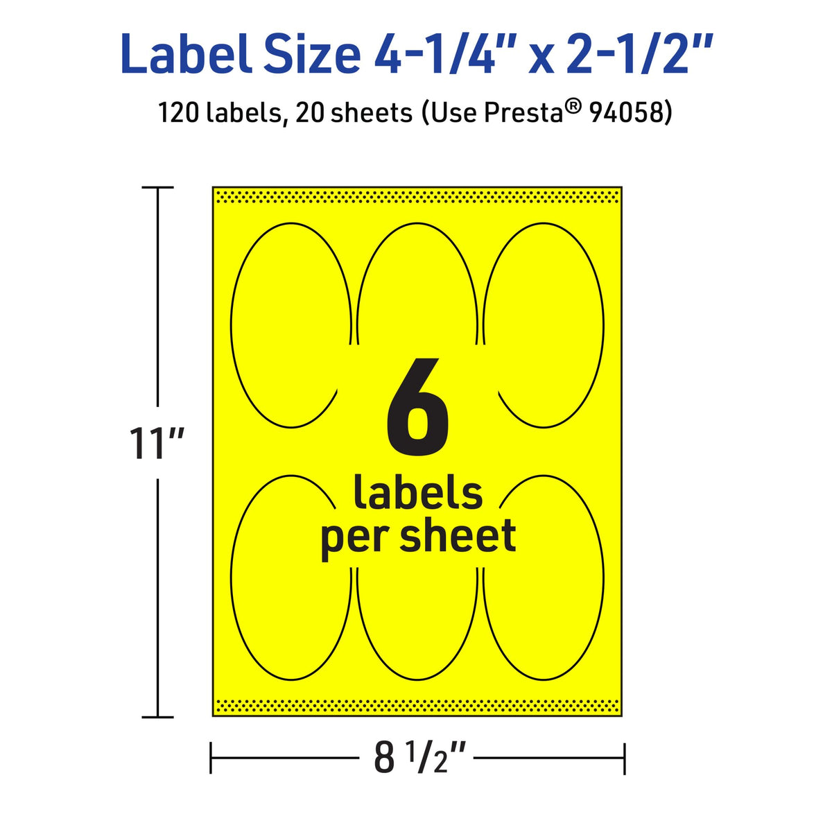 Avery Printable Oval Labels, Sure Feed Technology, 4-1/4" x 2-1/2", Neon Yellow Labels, Laser/Inkjet Printable, 120 Total, Great for Packaging and Candles 120 labels