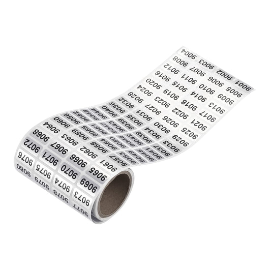 MECCANIXITY Black Number Stickers 9001-9999, Paper, Roll, Single Use, Outdoor, Indoor, Waterproof, 20x10mm, 1 Roll x 1000 Stickers 9001 to 10000
