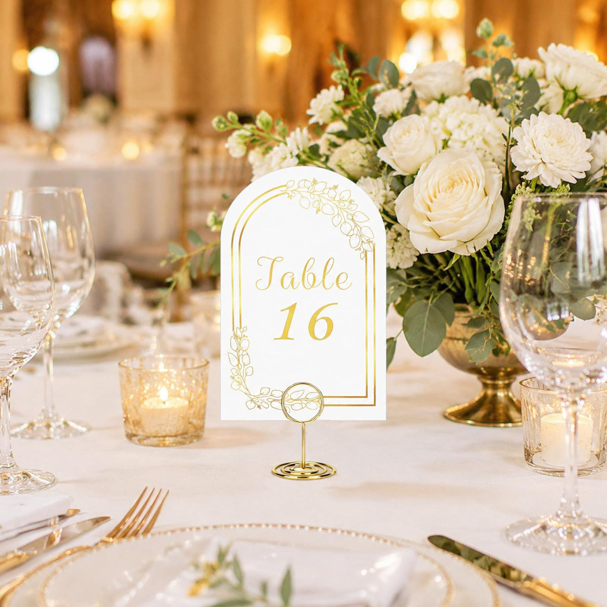 Gold Table Numbers 1-20 with Place Card Holders, Table Number Holders