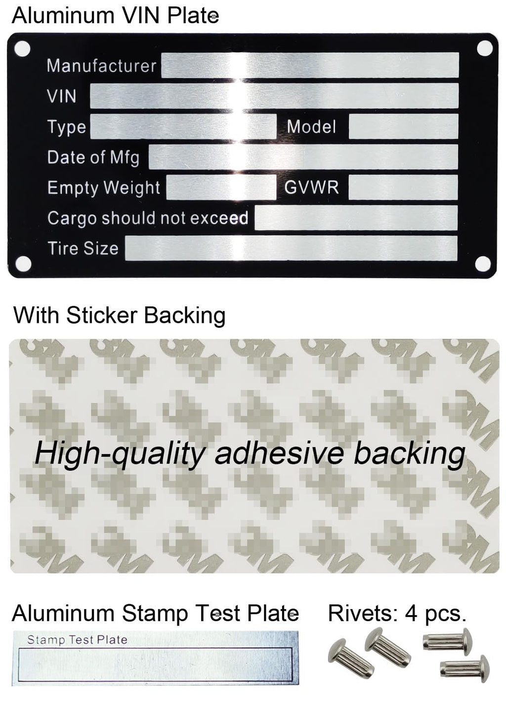 Blank Aluminum Trailer ID Plates, Metal Identification Plate, Serial Number Tag, Equipment Data Plate, Chassis ID Label, Compliance Asset Tag, Industrial Nameplate, DIY Replacement ID Plate Blank, 5 Pcs.