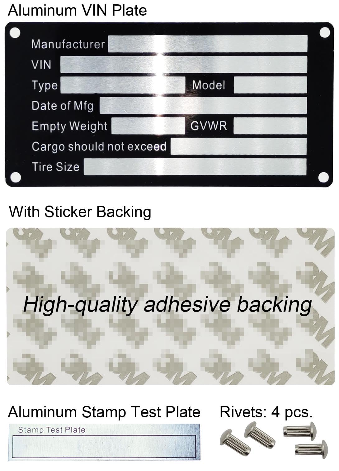 Blank Aluminum Trailer ID Plates, Metal Identification Plate, Serial Number Tag, Equipment Data Plate, Chassis ID Label, Compliance Asset Tag, Industrial Nameplate, DIY Replacement ID Plate Blank, 5 Pcs.