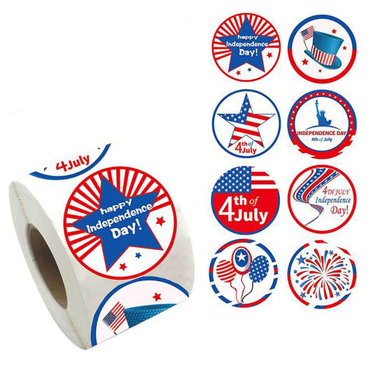 500Pcs Independence Day Label Stickers Roll 4th of July Envelope Seals Stickers Patriotic Party USA Flag Star Balloon Adhesive 1.5inch Round Labels Wrapping Paper for Card Gift Bags Decor 8 Designs 4th of July 1