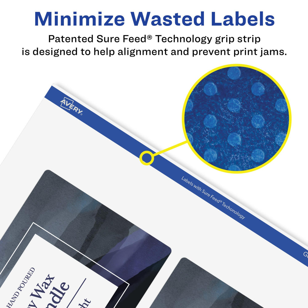 Avery Matte White Removable Rectangle Labels, Sure Feed Technology, Print-to-The-Edge, 9.75" x 1.25", 125 Removable Labels, Laser/Inkjet Printable 125 labels