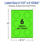 Avery Printable Hexagon Labels, Sure Feed Technology, 2-1/2" x 2-57/64", Neon Green Labels, Print-to-The-Edge, Laser/Inkjet Printable, 120 Total, Great for Cosmetics and Jars 120 labels