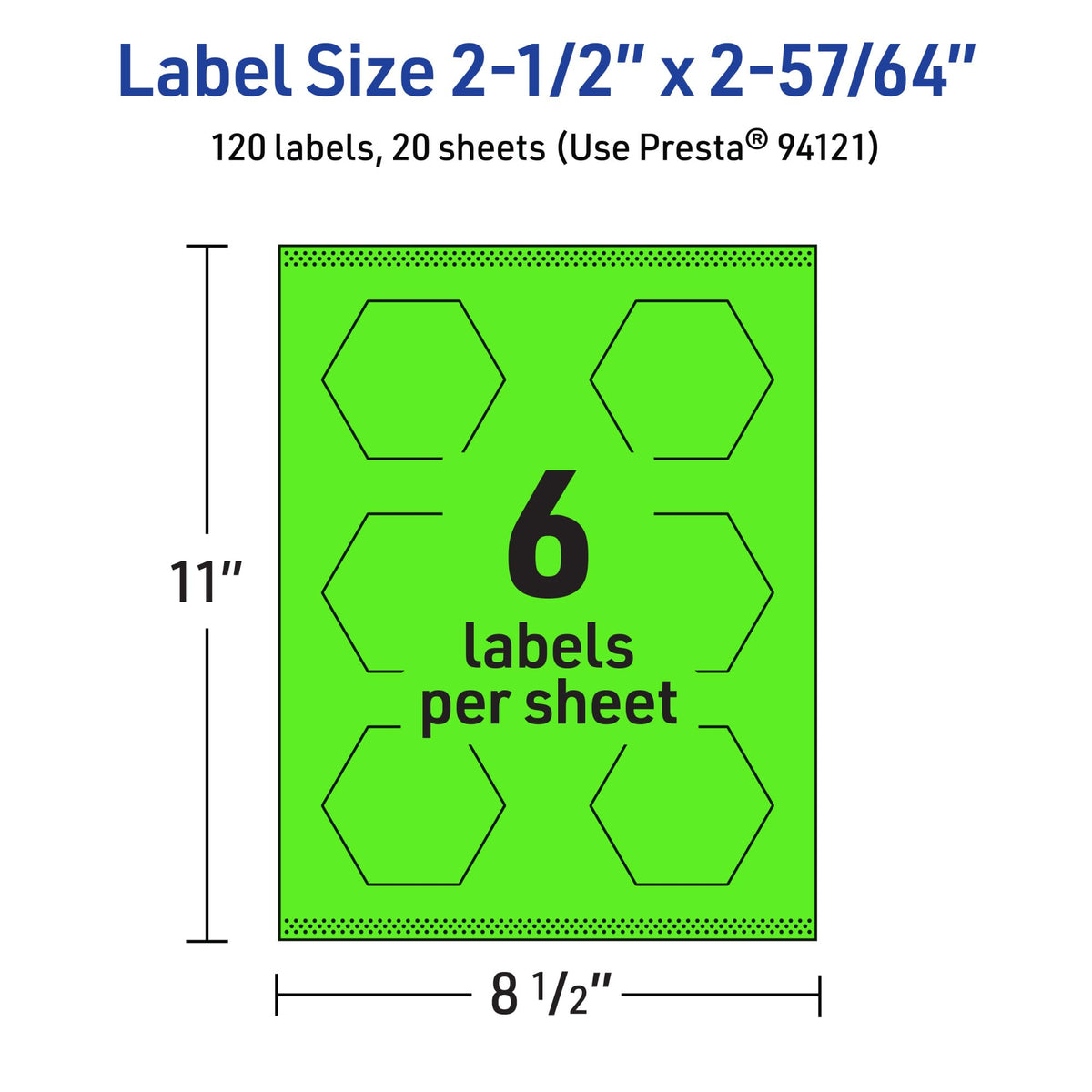 Avery Printable Hexagon Labels, Sure Feed Technology, 2-1/2" x 2-57/64", Neon Green Labels, Print-to-The-Edge, Laser/Inkjet Printable, 120 Total, Great for Cosmetics and Jars 120 labels