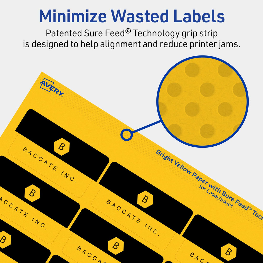 Avery® Printable Rectangle Labels, Sure Feed® Technology, 1-1/4" x 2-3/8", Bright Yellow Labels, Print-to-The-Edge, Laser/Inkjet Printable, 360 Total, Great for Mailing 360 labels