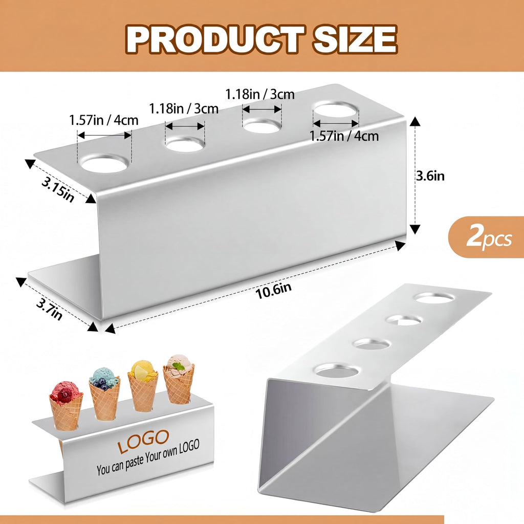 FillTouch 2 Pcs Ice Cream Waffle Cone Holder Stainless Steel 4 Holes