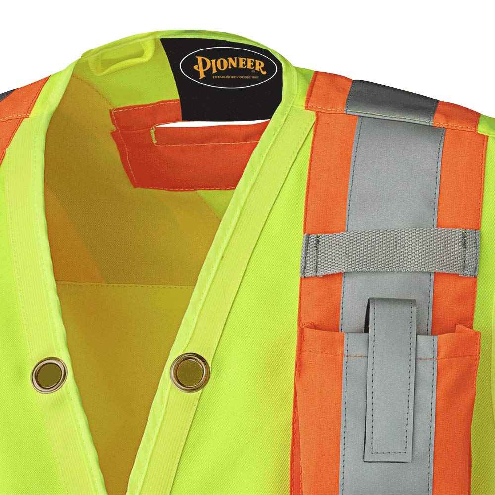 Pioneer Hi Vis Surveyor's Safety Vest - Engineer Style - Breathable Mesh & Reflective Tape - 7 Pockets - Hi Vis Yellow/Green Medium