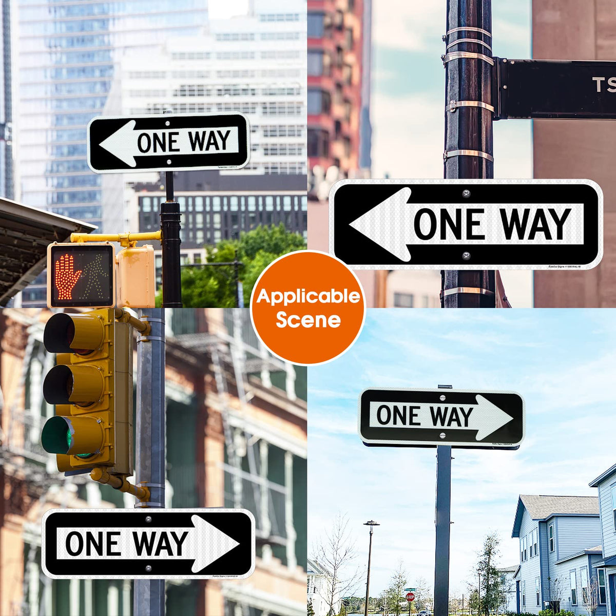 One Way Sign with Arrow, 2-Pack 18x6 Inches Engineer Grade Reflective Rust Free Aluminum, Weather/Fade Resistant, UV Protected, Easy to Mount, Indoor/Outdoor Use (Left/Right) 2 Pack-One Way Sign with Left and Right Arrow-White and black
