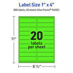 Avery® Printable Rectangle Labels, Sure Feed® Technology, 1" x 4", Neon Green Labels, Laser/Inkjet Printable, 800 Total, Great for Mailing and Cosmetics 800 labels