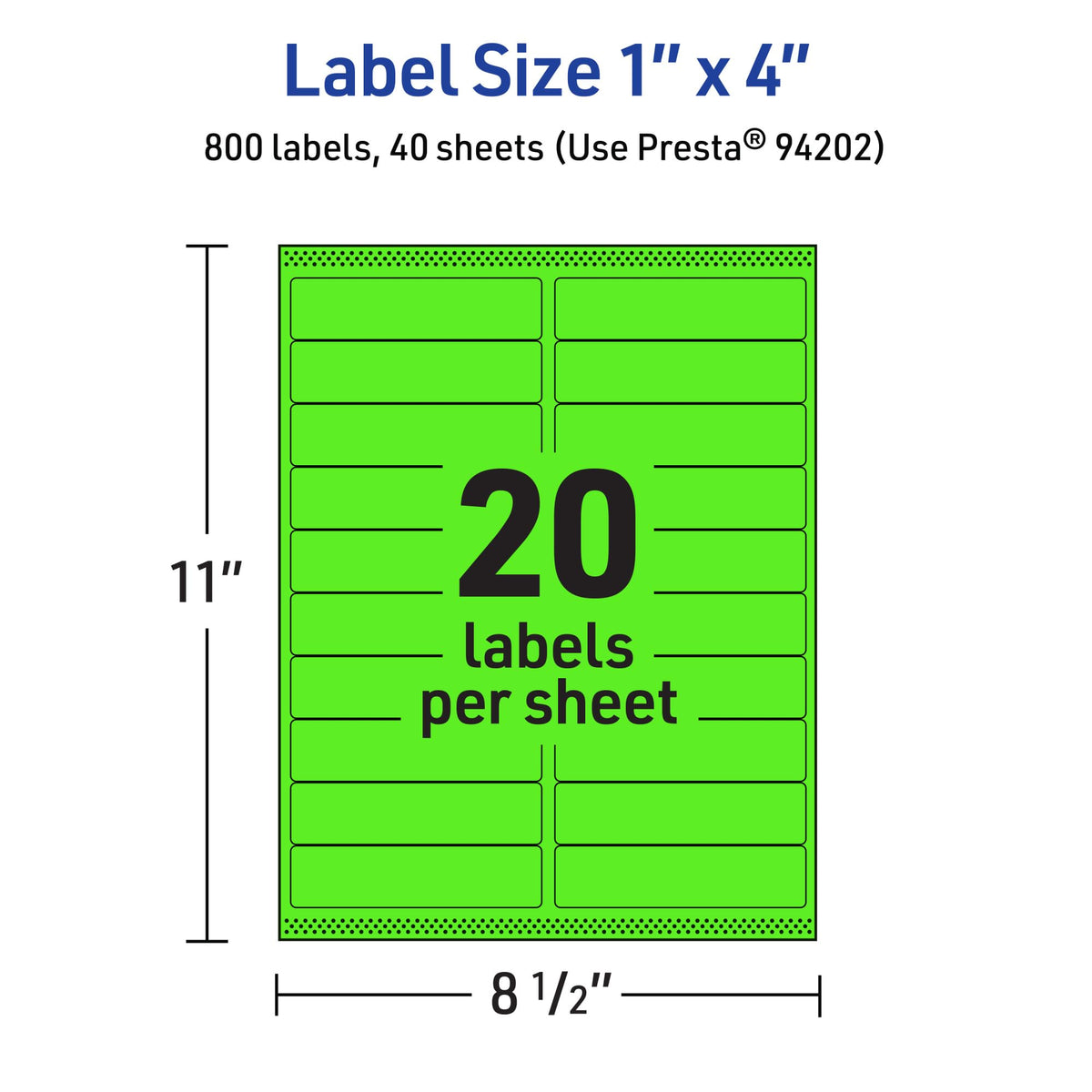 Avery® Printable Rectangle Labels, Sure Feed® Technology, 1" x 4", Neon Green Labels, Laser/Inkjet Printable, 800 Total, Great for Mailing and Cosmetics 800 labels