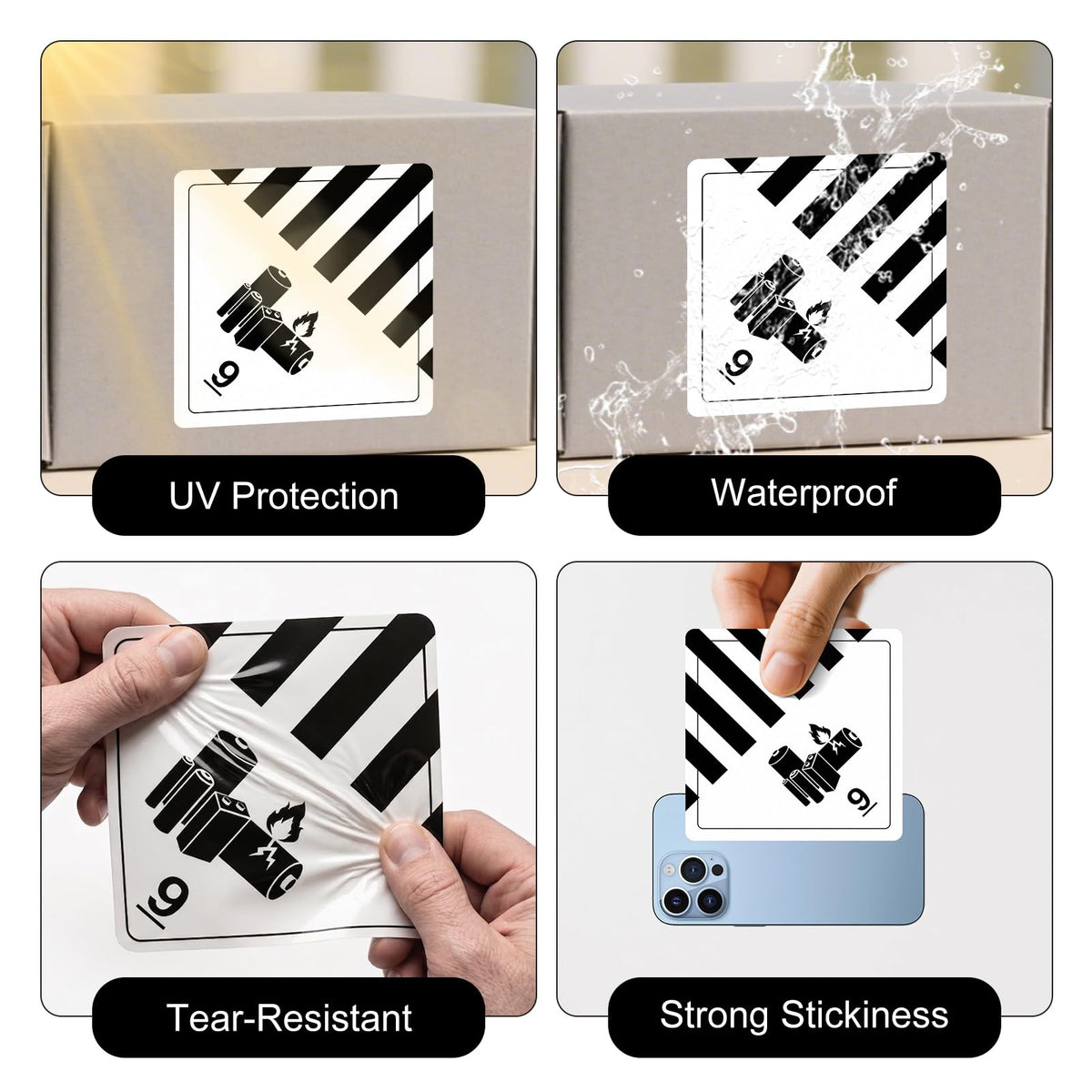 4 x 4 Inches Class 9 Hazard Lithium Battery Labels 500 PCS Waterproof Warning Stickers Battery Transport Safety Labels