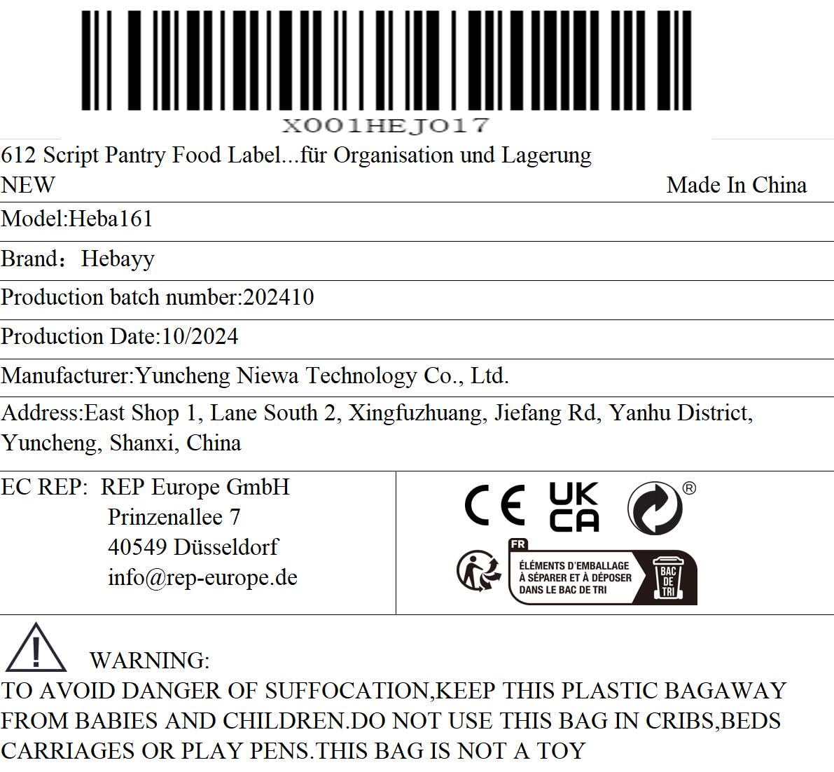 Hebayy 612 Script Pantry Food Labels, Water & Oil Resistant Pantry Label Stickers Food Jar Label for Organization and Storage Style 1