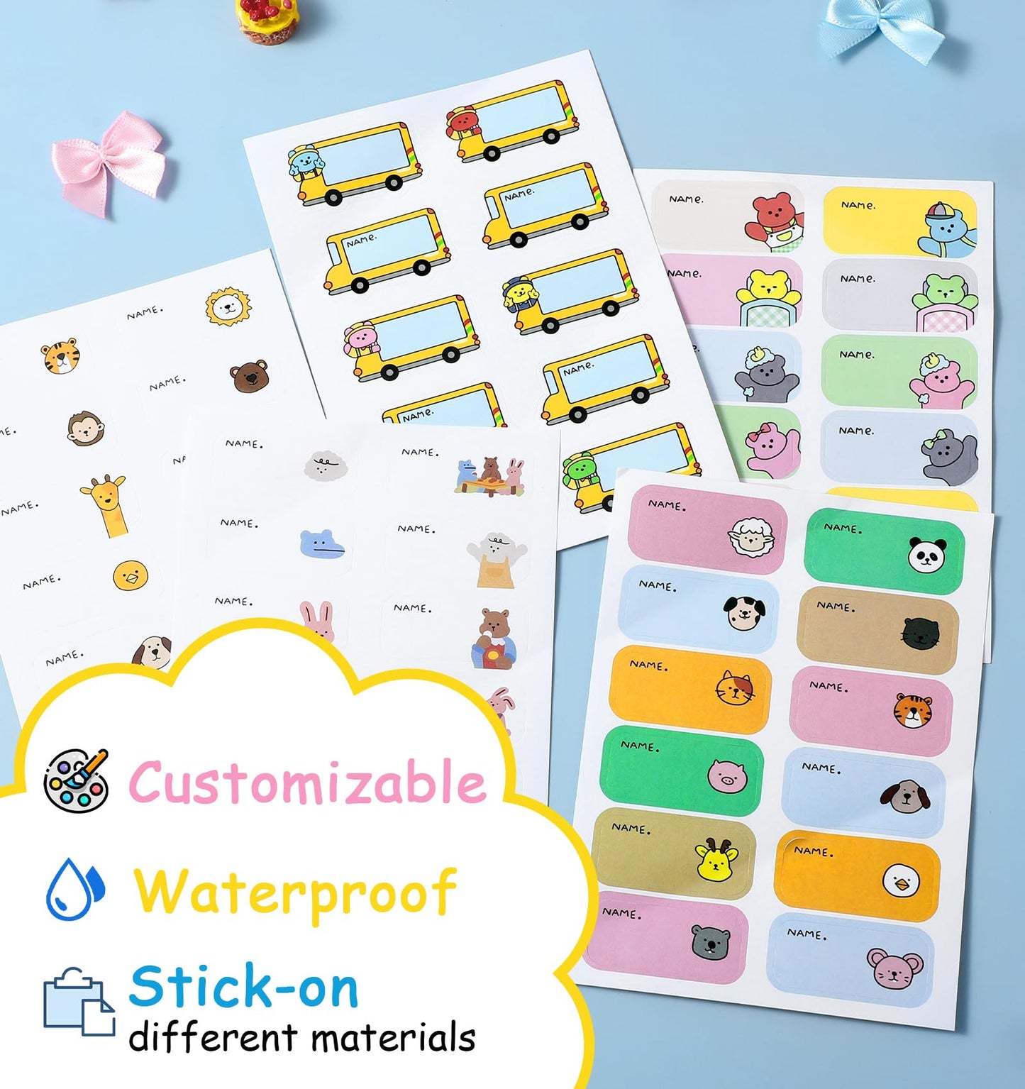 Custom Daycare Name Labels (144 Labels), Personalized Name Labels Waterproof Name Stickers for Clothing Bottles Backpacks Food Containers and School Supplies