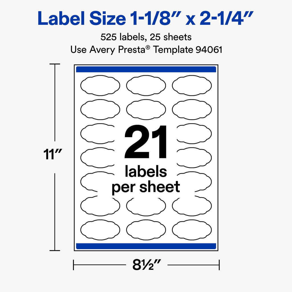 Avery® Matte White Oval Scalloped Labels, 1-1/8" x 2-1/4", 525 Total 525 labels