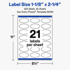 Avery® Matte White Oval Scalloped Labels, 1-1/8" x 2-1/4", 525 Total 525 labels