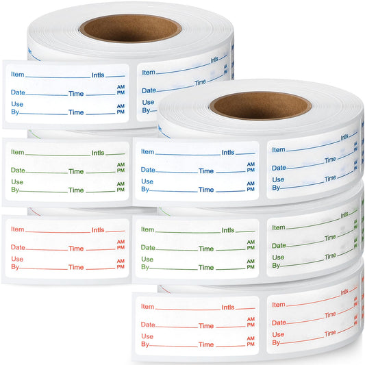 Harloon 6 Rolls 3000 Pcs Dissolvable Food Labels 1 x 2 Inch Removable Food Container Labels Stickers for Container Bottle Kitchen Restaurant Use, 3 Colors