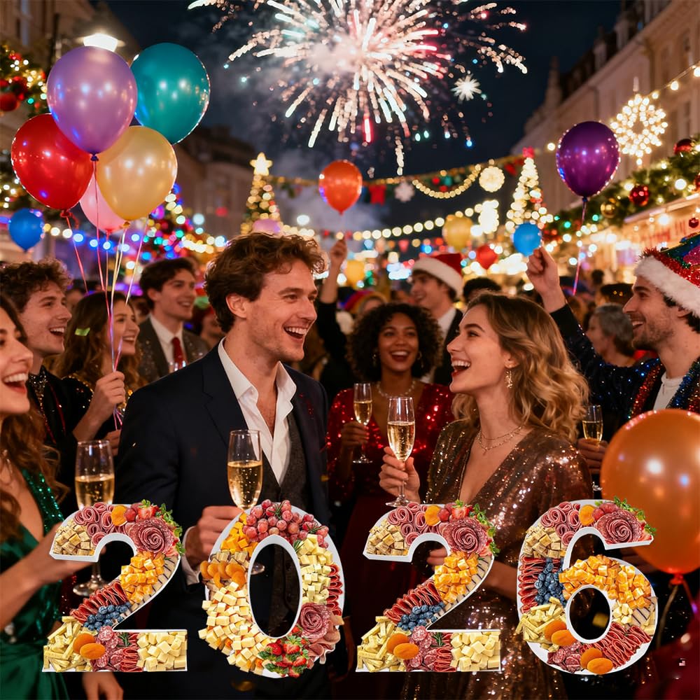 2026 New Year Charcuterie Number Tray, 12 Inch Cardboard Fillable Container, Party Decoration, Graduation Treat Holder (White, 12inch) White 12" x 10" x 1.5"