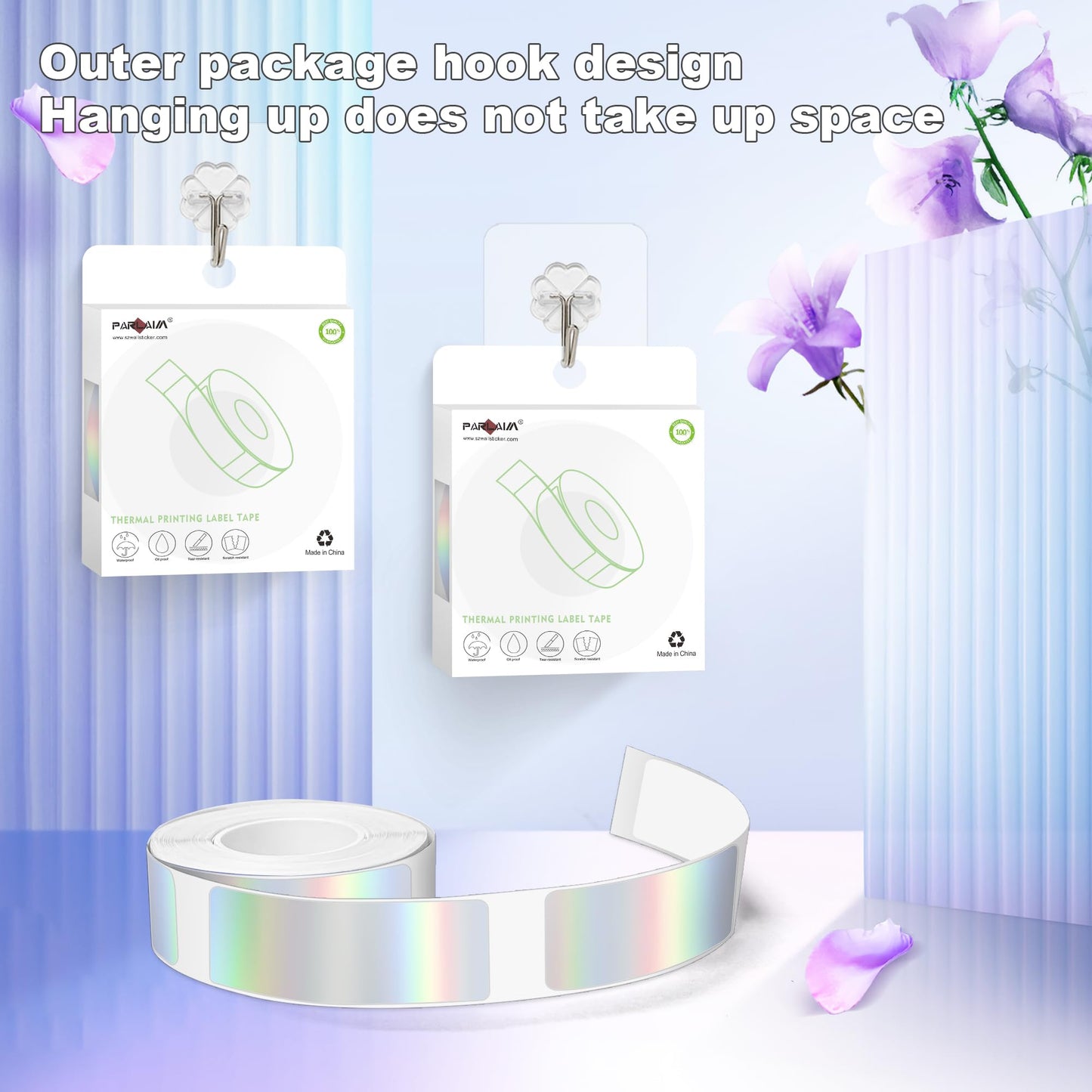 PARLAIM Label Maker Tape,14X50MM(1/2" X1 7/8") Thermal Label Stickers,Thermal self-Adhesive Label Compatible with D30 Label Maker,Thermal Label Paper for Home/Office/130pcs/Roll Holographic Silver (0.55"X1.97") 130 PCS