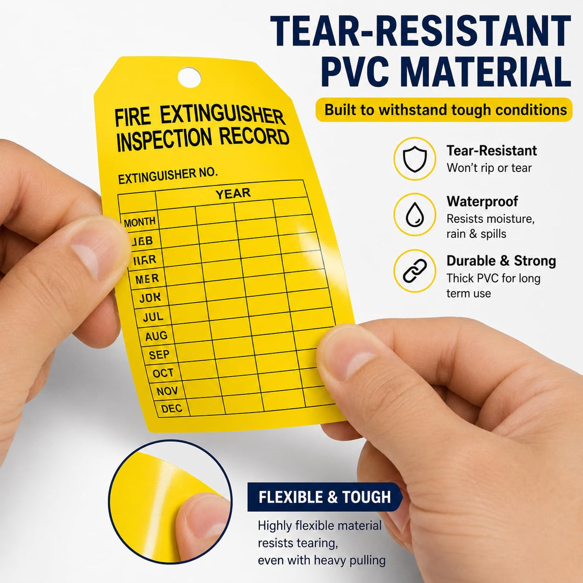 100 Pack Yellow Fire Extinguisher Monthly Inspection Tags Weatherproof PVC