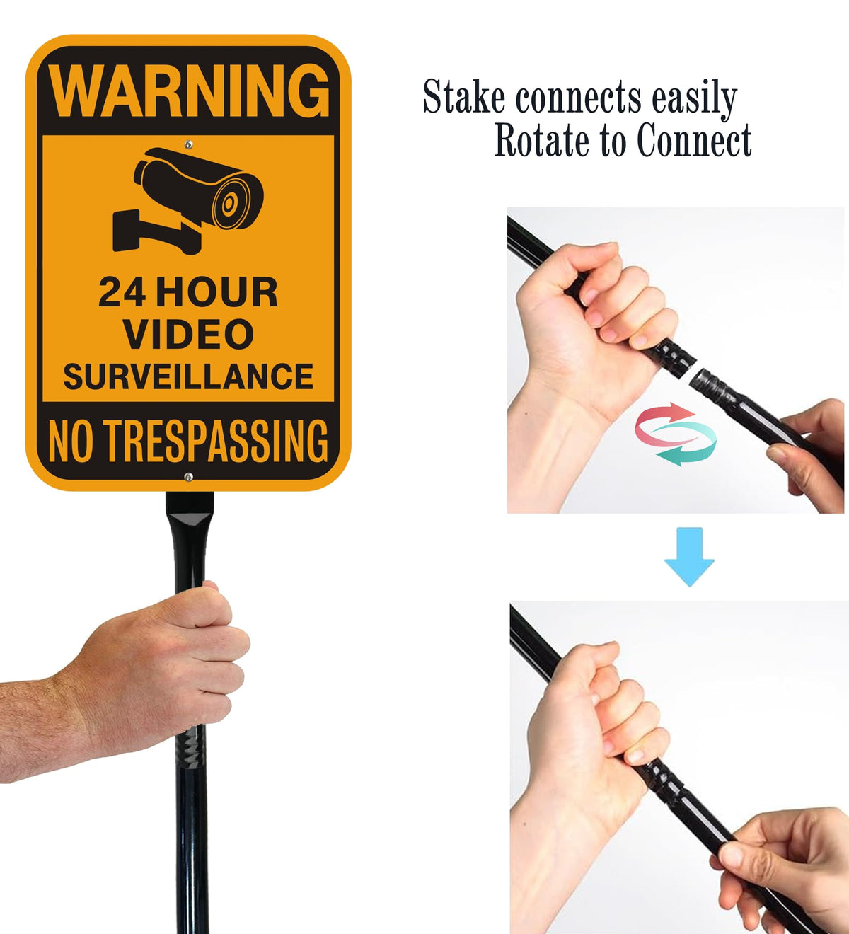 Video Surveillance No Trespassing Warning Sign with 36" Metal Stake, 10x14 Inch Aluminum, Reflective, 2Pack