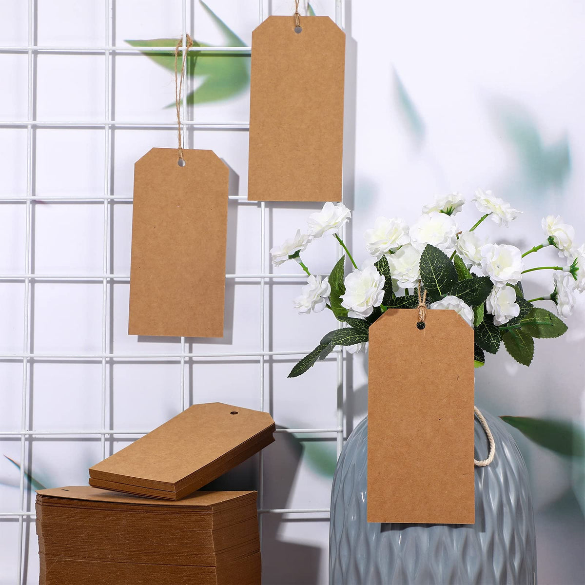 Gersoniel 200 Pcs Kraft Paper Gift Price Name Tags with Strings 4.7"x2.4"