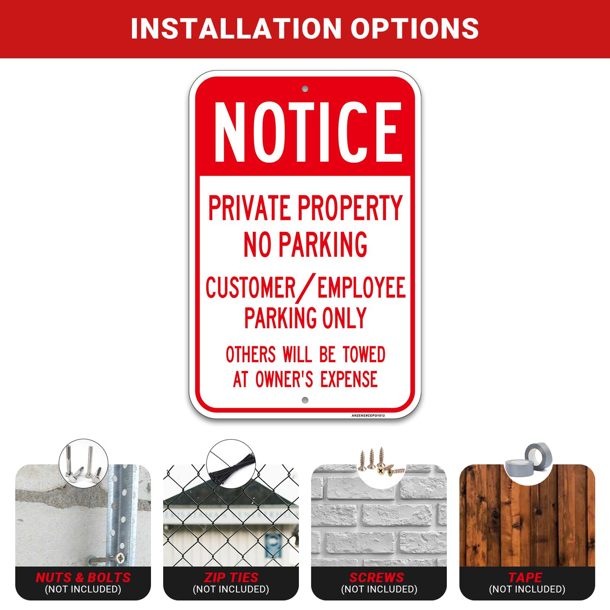 （2Pack）Large “Notice - Private Property No Parking, Customer/Employee Parking Only” Metal Sign, 18"x12"Engineer Grade Reflective Aluminum, Rust Free, Fade/Weather Resistant, UV Protected, Easy Mounting