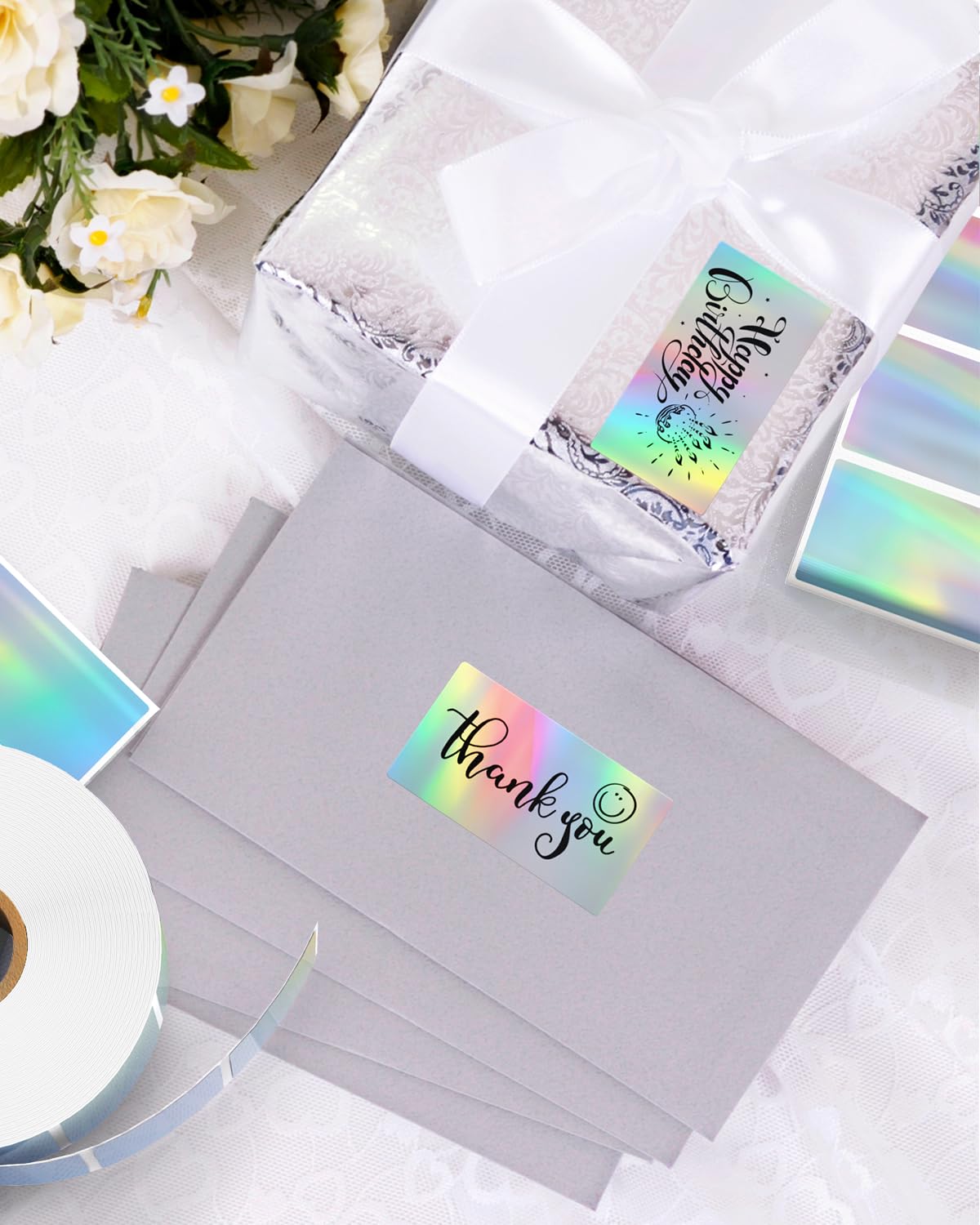 MUNBYN 2.25x1.25 Holographic Thermal Labels, 400 Sheets/1 Roll, Silver 2.25"X1.25" Holographic Silver