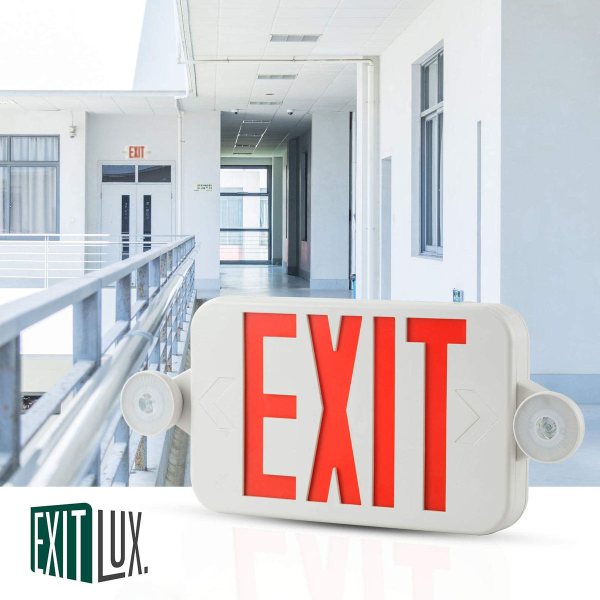 1 Pack Red &Green LED Exit Sign with Emergency Lights-Two LED Adjustable Head Emergency Exit Light-UL Listed- Emergency Exit Light Combo with Backup Battery-120/277VAC. 1 Pack