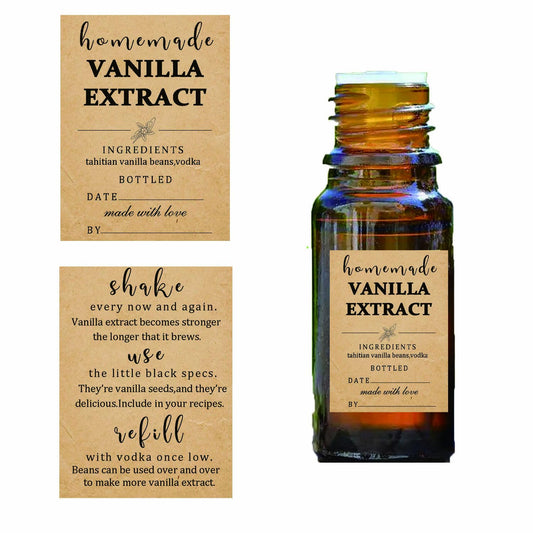 48 Pack Kraft Homemade Vanilla Extract Stickers 1.5×2 inch Square Personalized Vanilla Instruction Labels for Handcrafted Vanilla Bottles,Holiday Christmas Gifts,Jar Kitchen Pantry