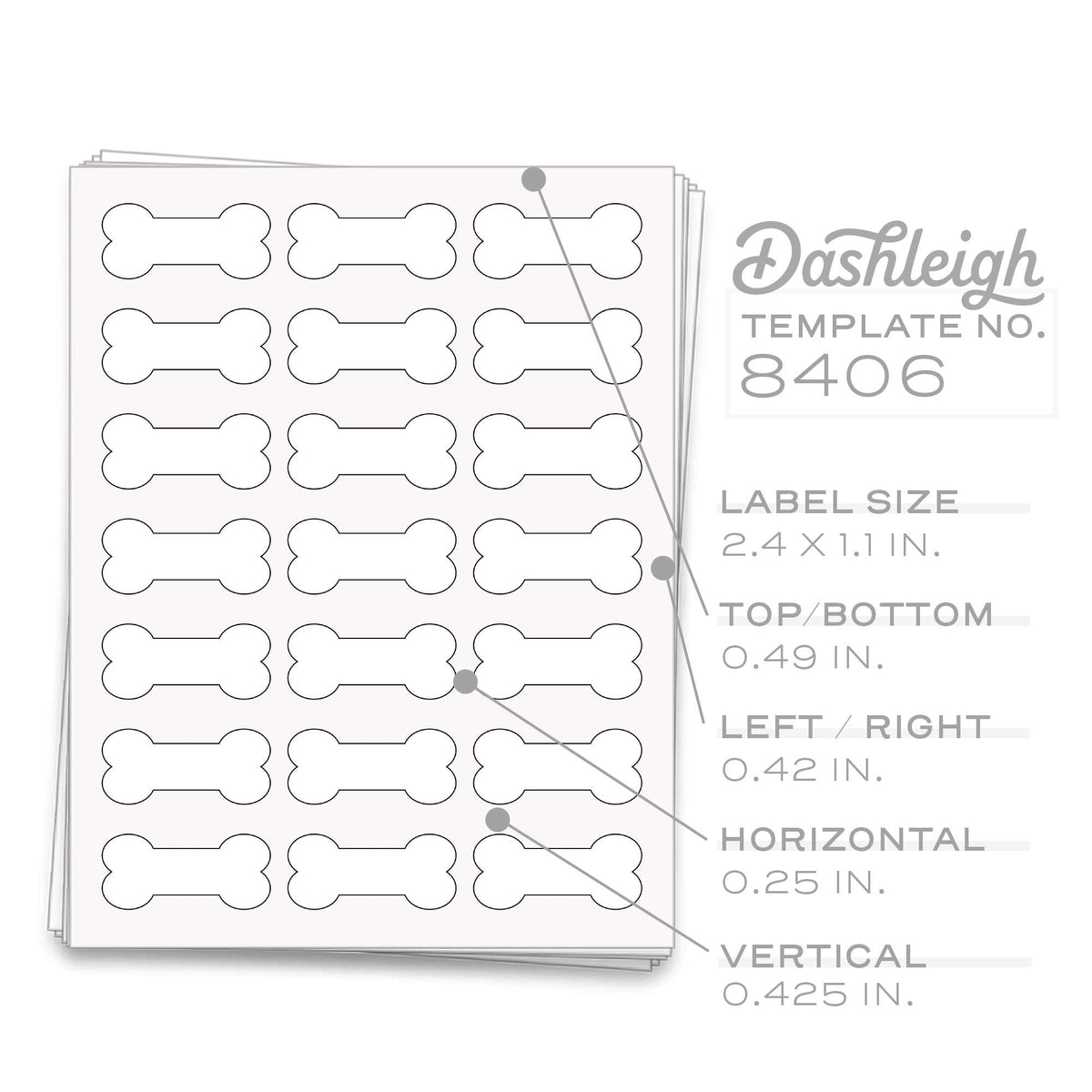 105 Dog Bone Shaped Printable Labels, 2.4 x 1.1 inches 105 Labels Uncoated White
