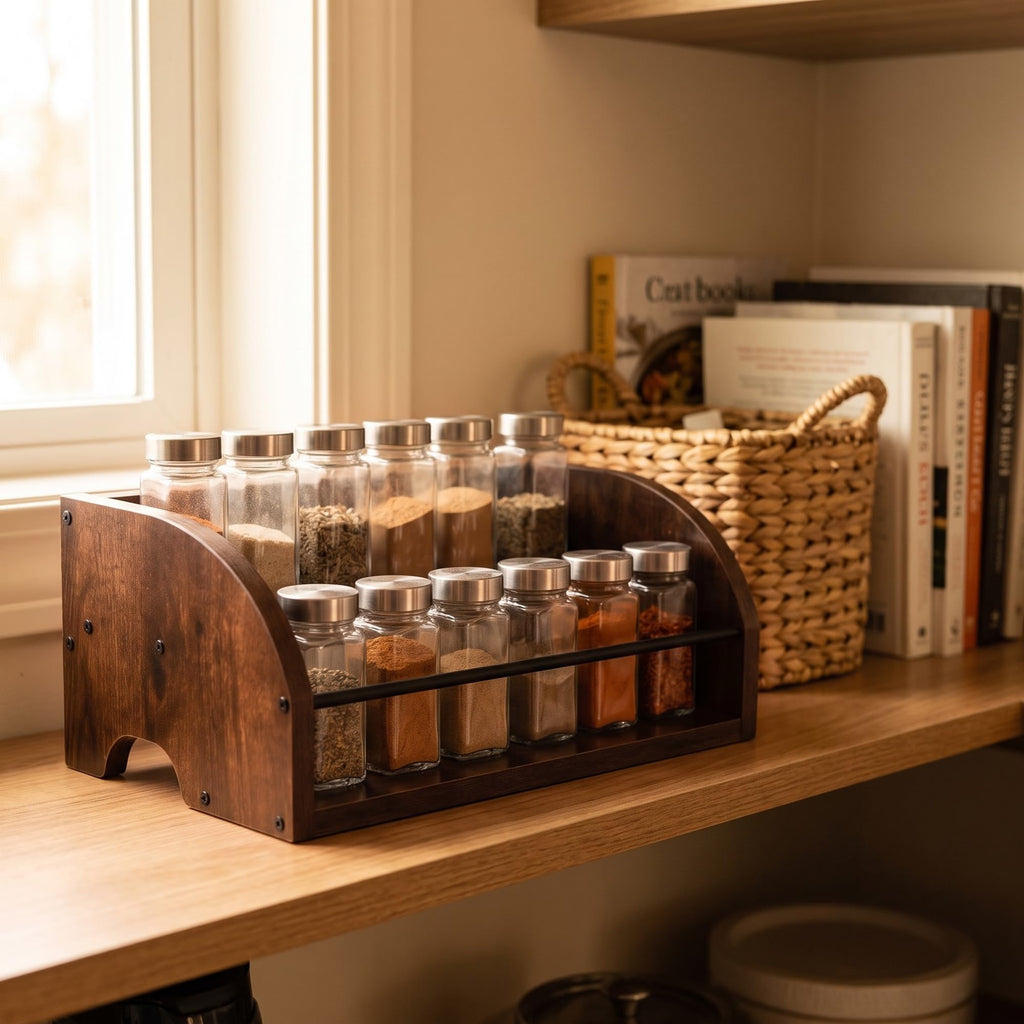 HOZEON 2PCS Wooden Liquor Bottle Display Shelf, 2 Tier Countertop Wine Rack