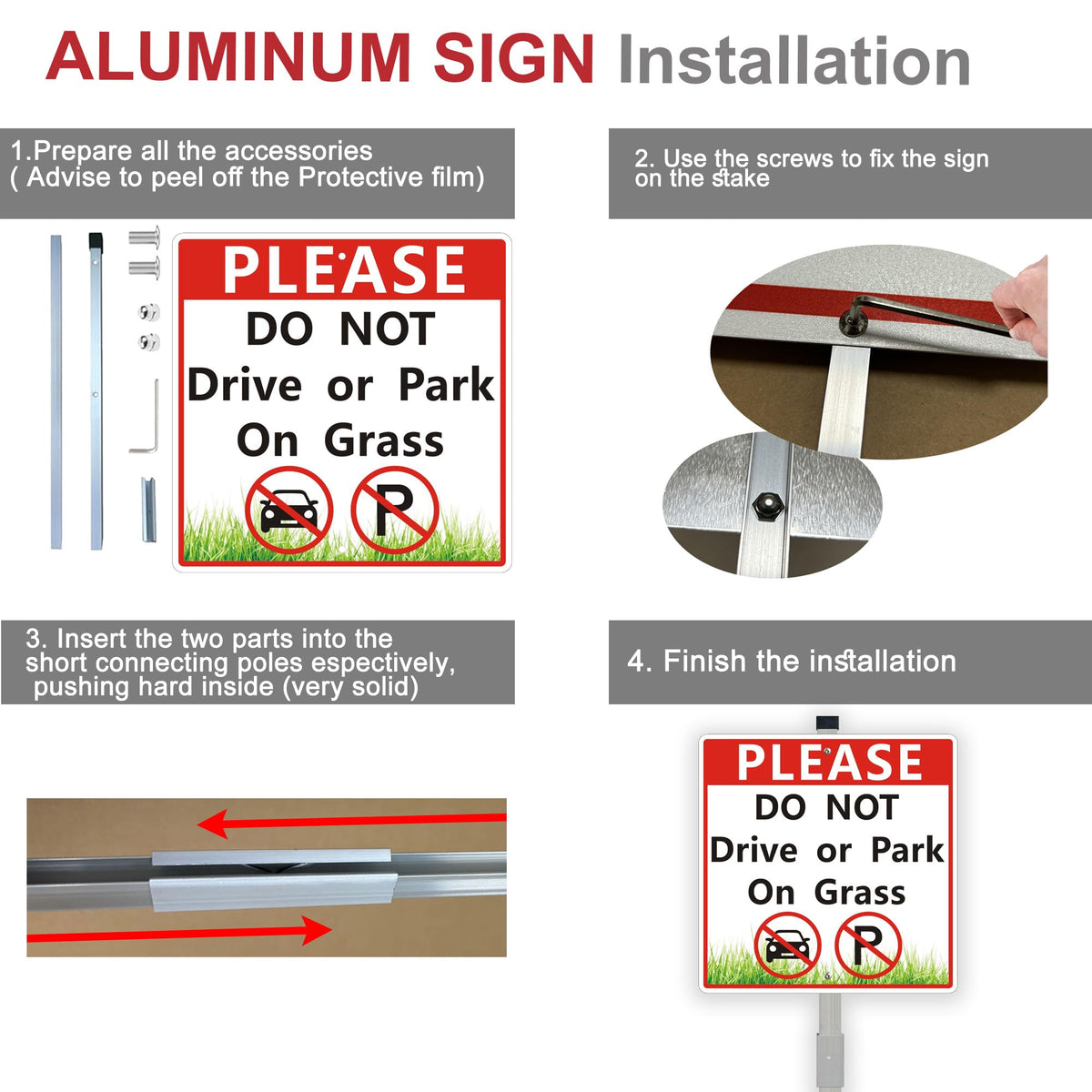 2Pack Please Do Not Drive Or Park On Grass Sign, Keep Off The Grass Yard Sign With 28" Metal Stakes, 10 x 10 Inch No Parking on Grass Sign, Weatherproof, Easy To Install