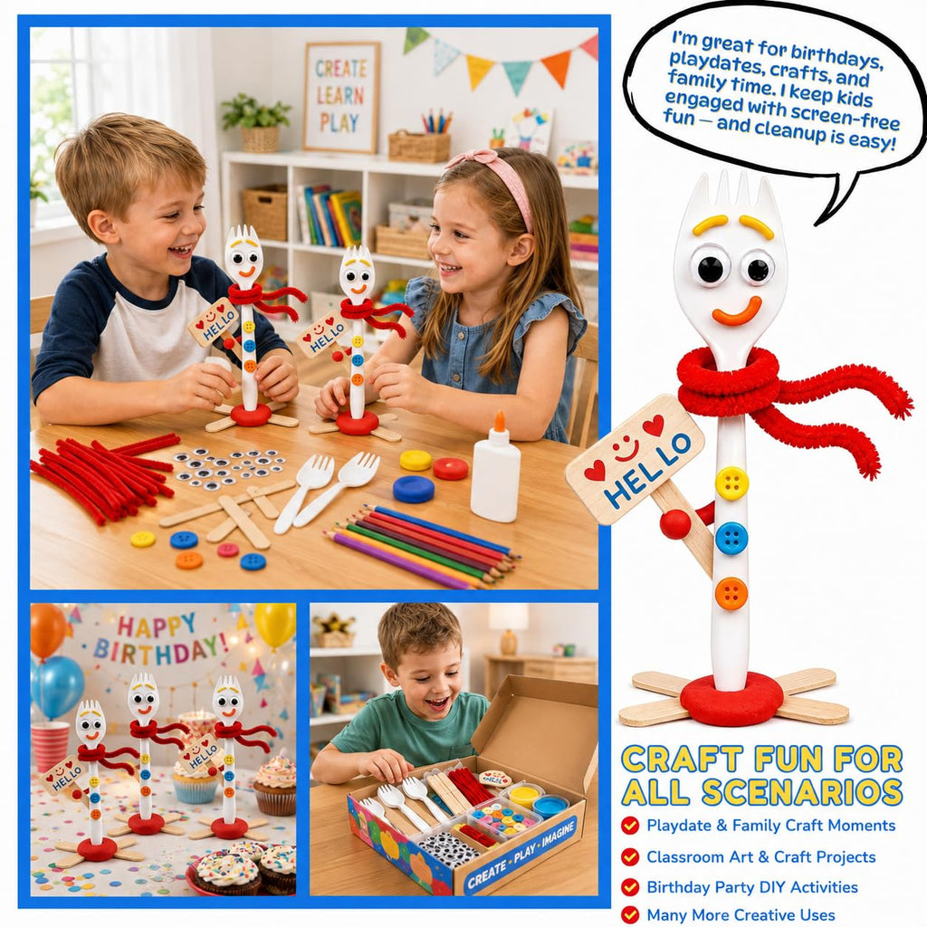 Fork Craft Kit, 50 Sets with Clay, Googly Eyes and Craft Supplies