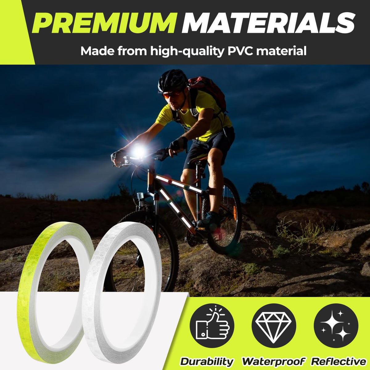Neon Reflective Tape,0.4'' x 26ft Thin Reflective Tape for Bikes,Waterproof Self-Adhesive Reflective Strip Roll,Outdoor High Visibility Safety Warning Glow for Vehicles Bike Scooter Helmet (White) White