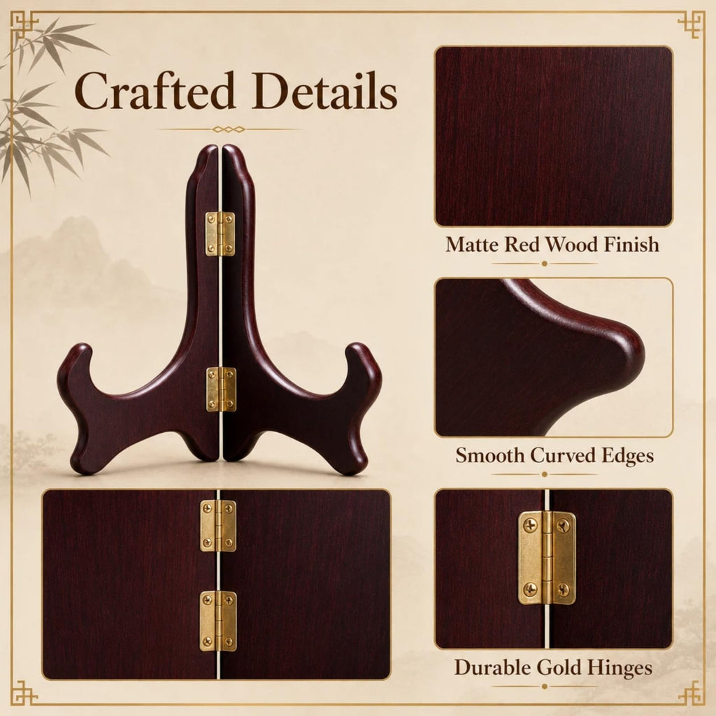12 Inch Wooden Display Stand Folding Wood Plate Stand Frame, Decorative Plate Holders Stands for Display Pictures, Cookbooks, Birthday, Home, Party, Table Easel Display (Burgundy) Burgundy