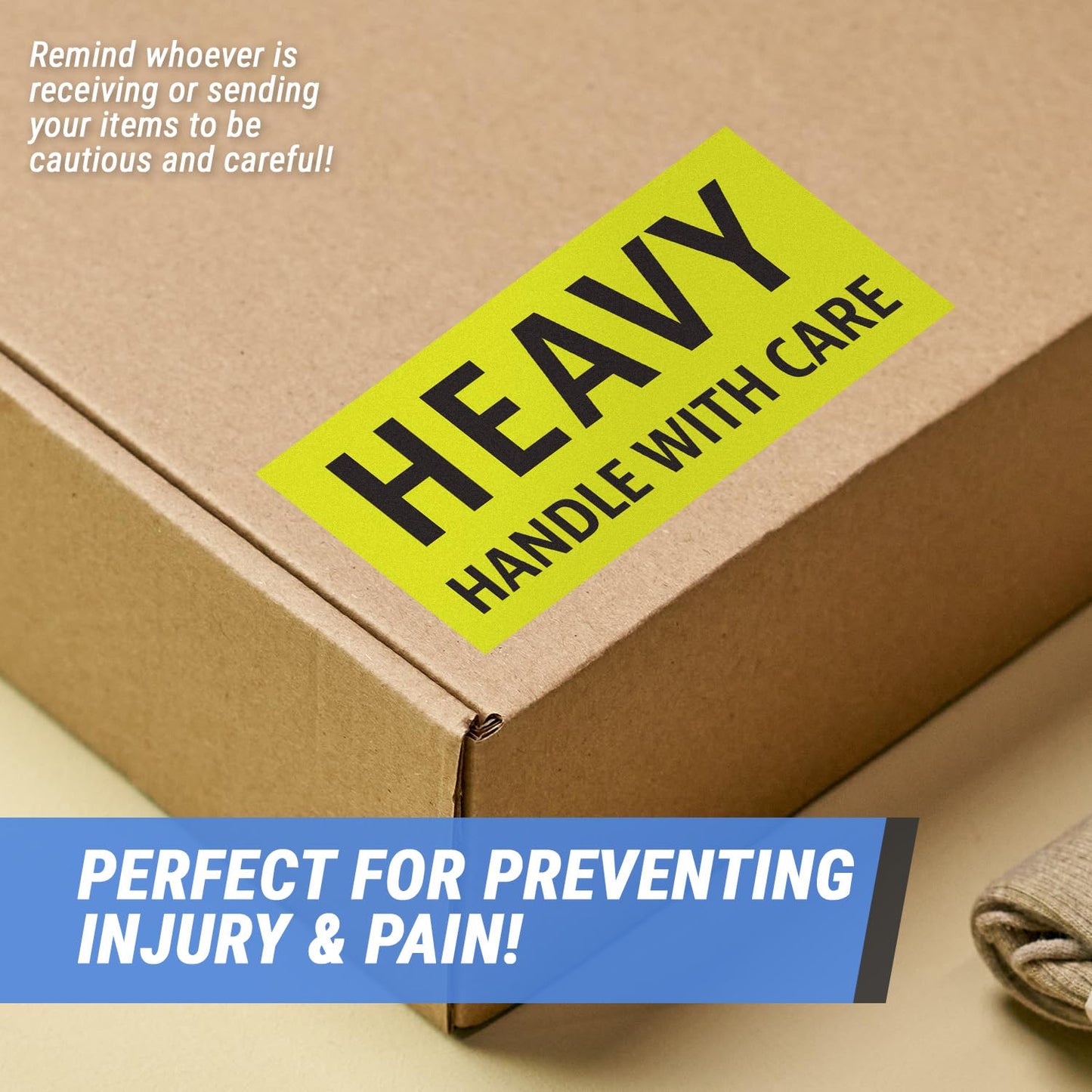 Caution Heavy, Handle with Care Labels (4 x 2 inch, Fluorescent Yellow with Bold Letters - 900 Labels) Warning Heavy Items Stickers for Shipping Heavy Items - Strong Adhesive Heavy - Handle With Care