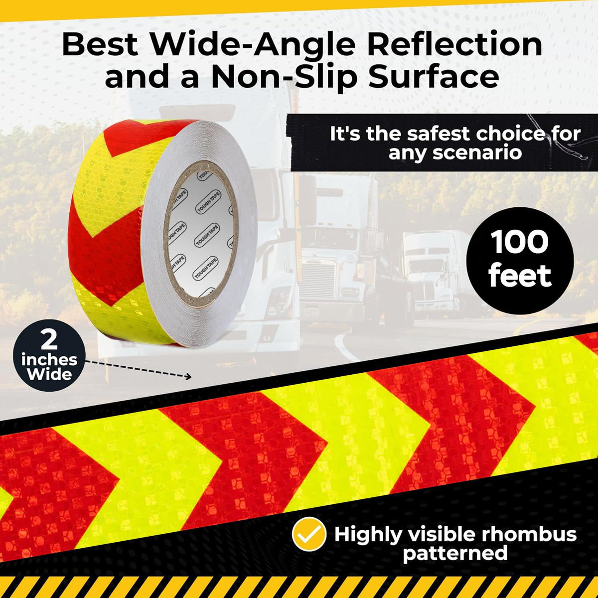 DOT C2 Safety Reflective Tape 2IN x 100 FT - Outdoor Waterproof Conspicuity Tape - Arrow Reflector Tape for Trailers, Vehicles, Boats - Strong Reflective Safety for Caution Warning Signs