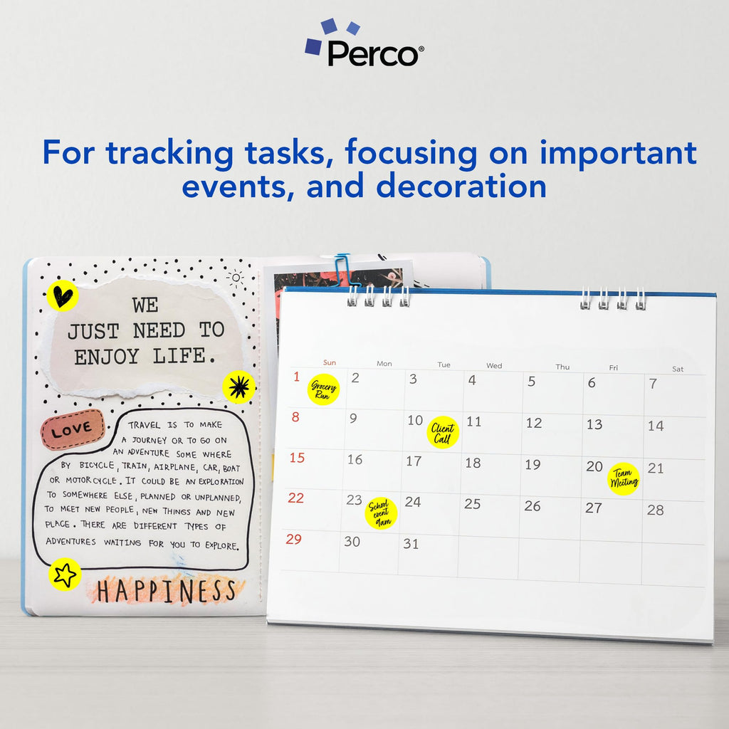 Perco Neon Yellow Perforated Round Circle Dot Sticker 1-Inch Labels — 3 Rolls, 3,000 Stickers — Price Stickers, Notes & Reminder Labels, High Visibility, Strong Adhesive—Made in USA 1 Inch