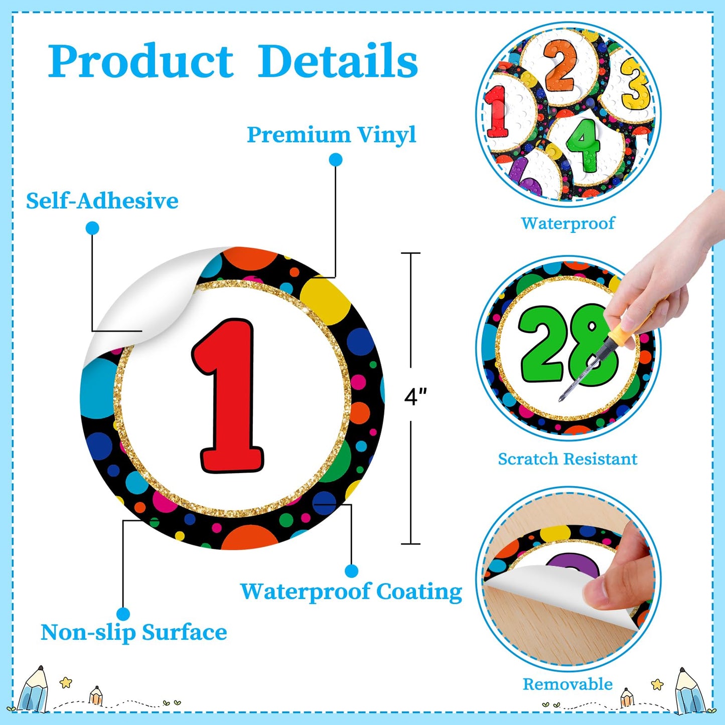 SICOHOME Confetti 4" Number Spot Markers and Labels, Classroom Line-up Helpers Stickers for Kindergarten School Decoration G-confetti