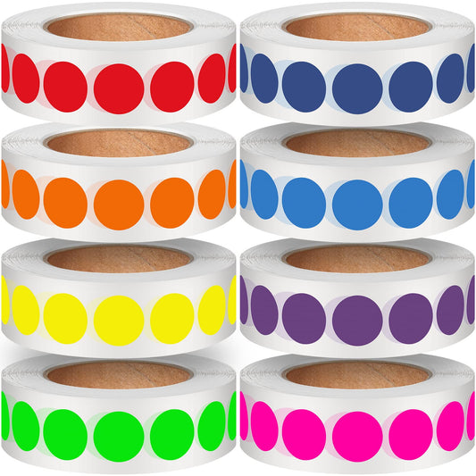 8000 Pieces 1/2 Inch Round Color Coding Labels Roll Dot Stickers Adhesive Solid Colors Circle Stickers for Inventory Organize, File Classification 8000