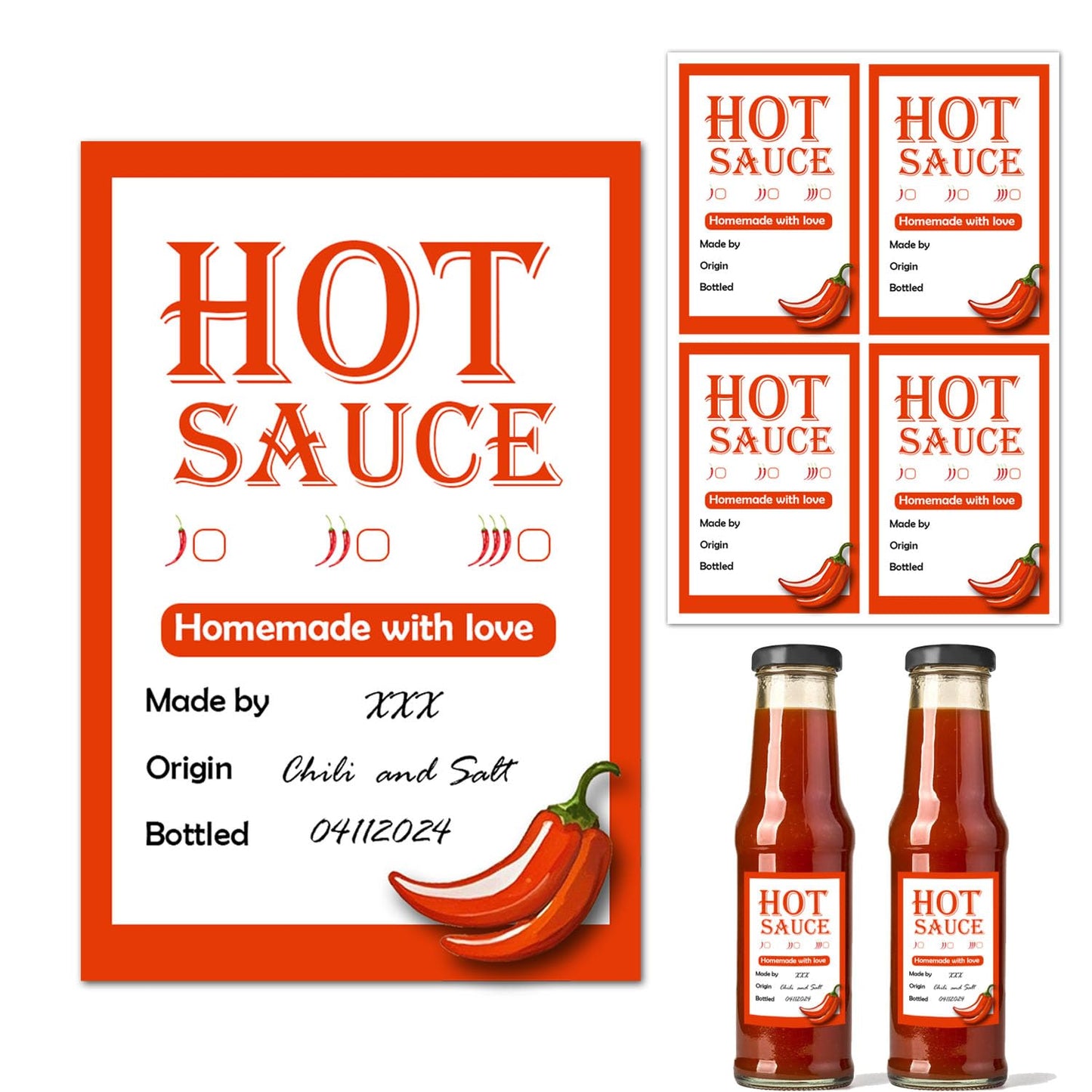 Hot Sauce Homemade Chili Sauce Homemade Stickers Decorative Labels for Hot Sauce Bottles Christmas Bottle Labels for Small Business Party Supplies,1.8 x 3 Inch,40PCS