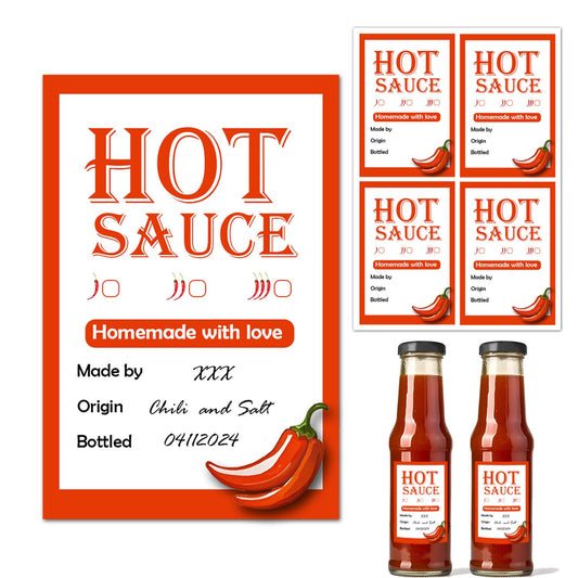 Hot Sauce Homemade Chili Sauce Homemade Stickers Decorative Labels for Hot Sauce Bottles Christmas Bottle Labels for Small Business Party Supplies,1.8 x 3 Inch,40PCS