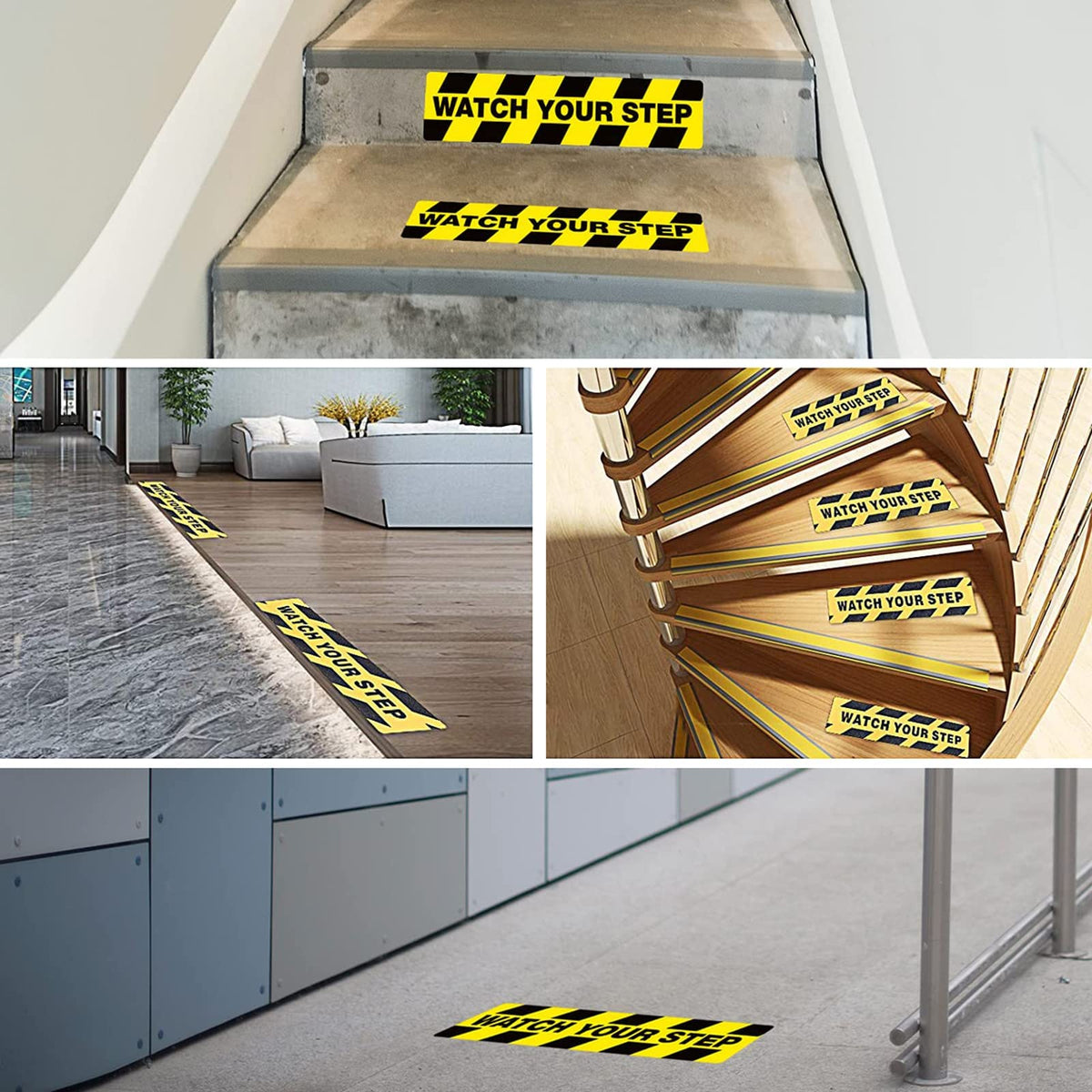 3-Pack Watch Your Step Sticker Sign Stair 6 x 24 Inch Caution Watch Your Step Floor Decals Warning Sticker Adhesive Tape Anti Slip Abrasive Tape for Workplace Safety Wet Floor Caution