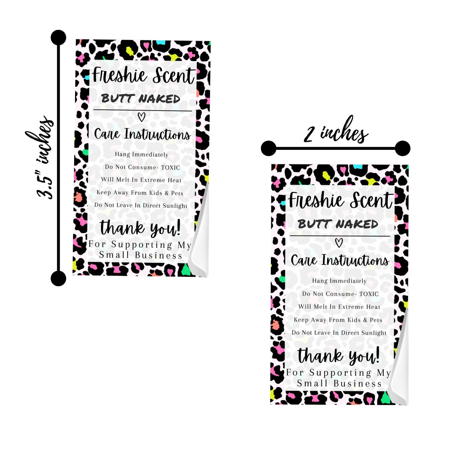 Freshie Warning Care Instruction Card Stickers | 200 Sticker Roll | 2x3.5” Write in Your Scent Line Rainbow Leopard Pink for Scented Bead Molds Aroma Oil Freshie Silicone It’s Getting Hot Labels
