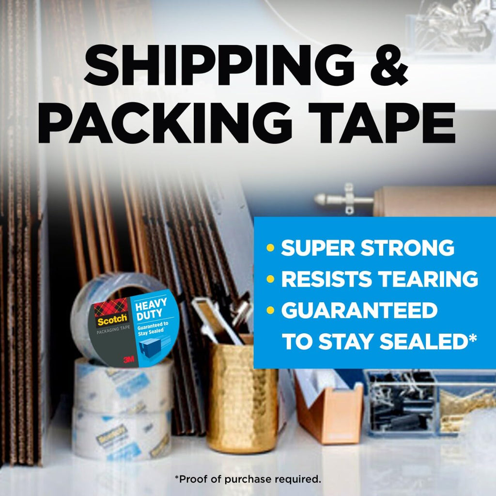 Scotch Heavy Duty Shipping Packaging Tape 3850, Clear, 1.88 in x 54.6 yd (48 mm x 50 m), 12 Pack (12 Rolls), 3.0 Mil Box Sealing Tape 12 Rolls