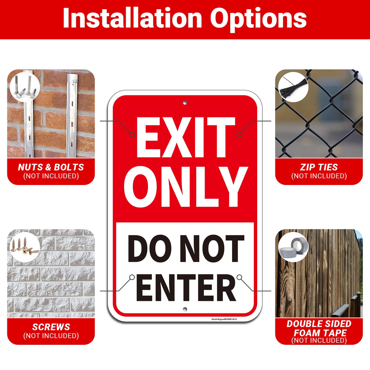Large (2 Pack) Exit Only Sign, 18"x12" Do Not Enter Sign