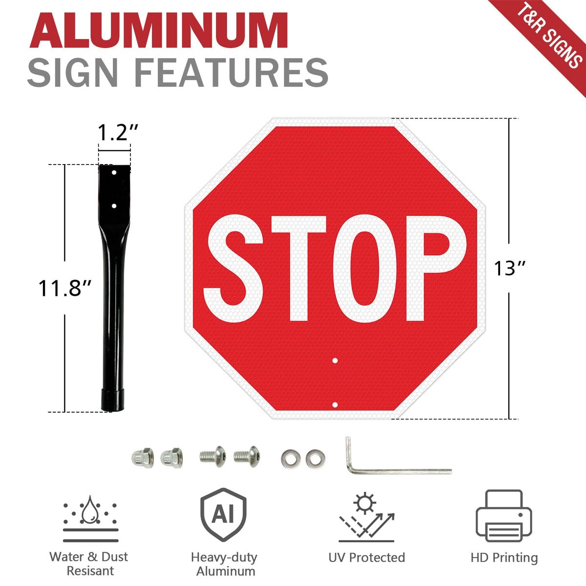 T&R (2 Pack) Stop Slow Sign with Handle, 13 x 13 Inches Double Sided Stop/Slow Traffic Sign, Rust Free Aluminum Reflective, Weather Resistant, Waterproof, Fade Resistant, Easy to Mount. 13" x 13" - 2 Pack - Stop/Slow