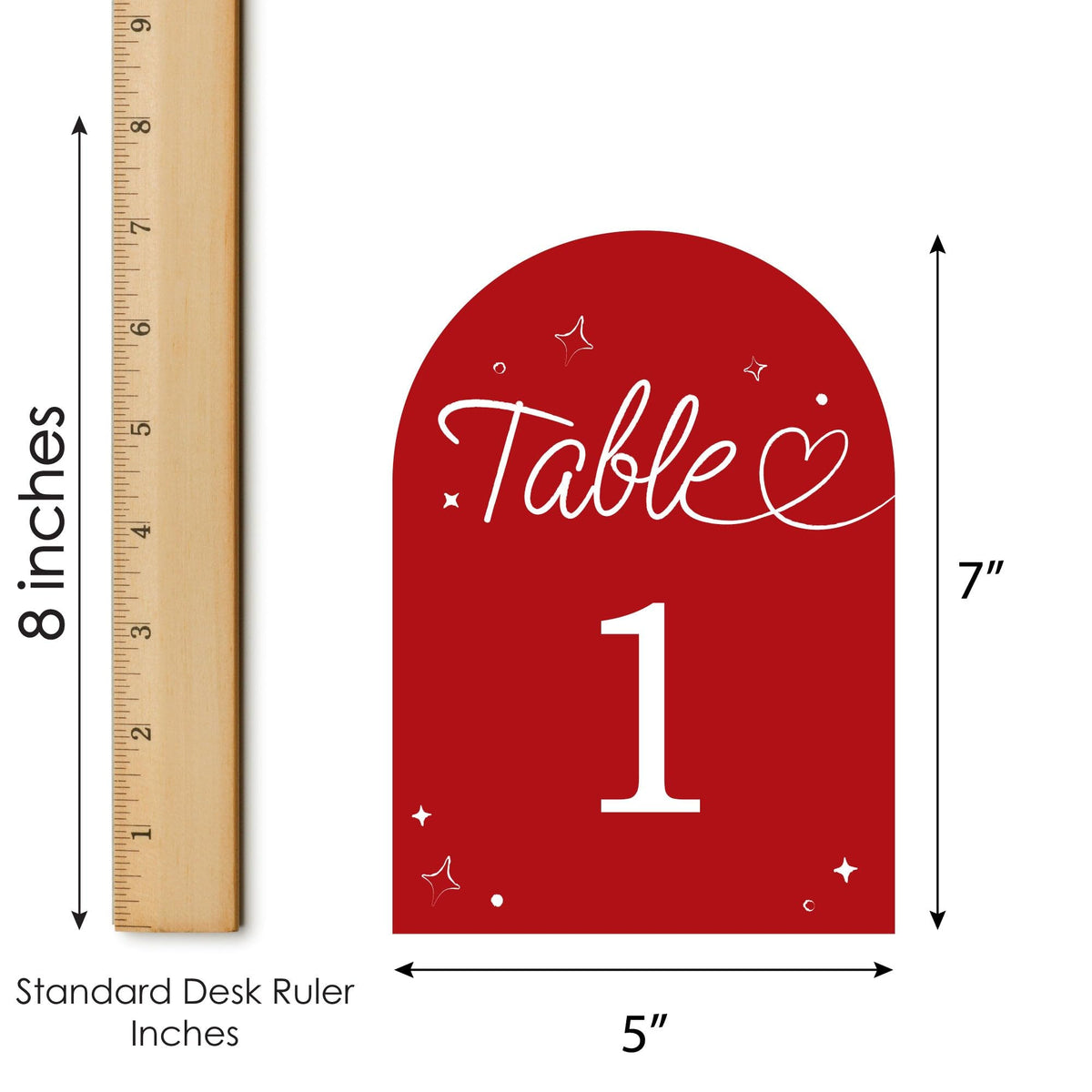 Big Dot of Happiness Wedding Hearts Cherry Red Table Numbers, Engagement and Anniversary Party Decor, Wedding Centerpieces, Double-Sided 5 x 7 inches Cards, Table Numbers - 1-20