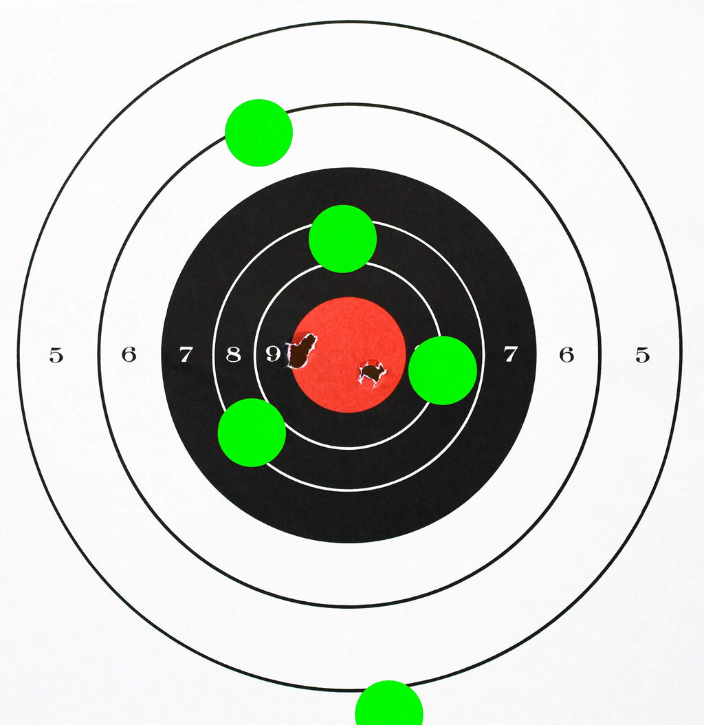 ChromaLabel 1 Inch fluorescent green round target pasters for shooting, 1000 labels per dispenser box, used for marksmanship practice